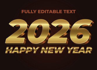 2026 Happy New Year Gold 3D Text Effect Fully Editable Typography Design