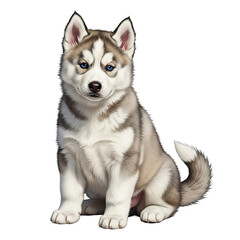 Fototapeta premium Siberian Husky breed dog species sitting calmly indoors with blue eyes