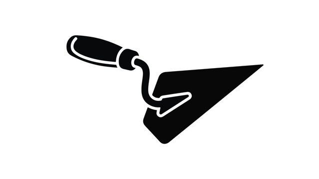 Black trowel tool icon with handle and blade for construction masonry work on white background - Powered by Adobe