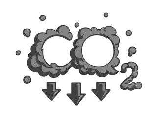 Carbon Dioxide Reduction Concept. Reduction of CO2 emissions. Environmental protection. CO2 symbol with down arrows. Vector illustration.