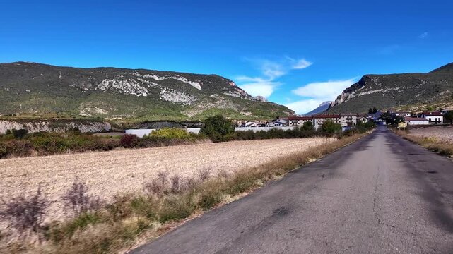 Driving through the Roncal Valley from Sigues to Isaba, Valle de Roncal in Navarre, Navarra Spain, Europe