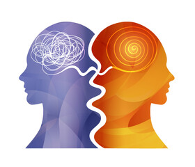 Bipolar disorder mental health concept with contrasting mind states in human profiles