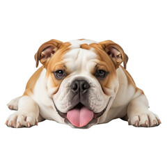 Obraz premium A happy Bulldog breed lying down with its tongue out in a relaxed environment