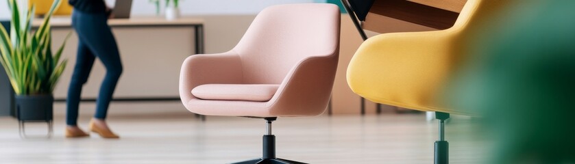 Pink and Yellow Swivel Chairs in Modern Office, interior design, furniture