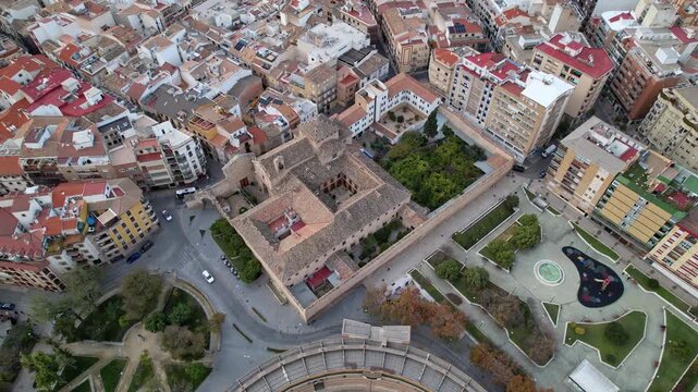 Aerial Drone Flyover of Jaen Old Town and Historic Cityscape, Spain