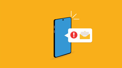 Phone notifications. Smartphone with new mail vector illustration on isolated background. Reminder message, sign business concept
