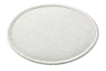 White circular fabric patch, with stitched edge, cutout, PNG isolated on transparent background