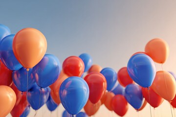 Festive outdoor celebration filled with vibrant tricolor balloons swaying in the gentle breeze under a bright blue sky