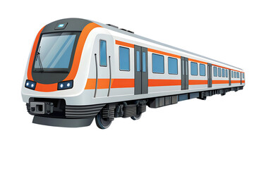 Naklejka premium Cartoon commuter train, with orange and gray stripes, cutout, PNG isolated on transparent background