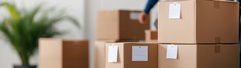 Stacked Moving Boxes with Labels, Home Moving , Relocation