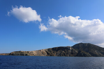 Naklejka premium Rocks in the sea off the coast of Cyprus. Warm sea and picturesque coastal 