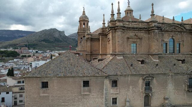 Close-Up Drone Footage of Jaen Cathedral Facade, Spain