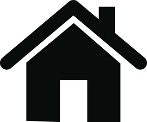Simple black and white icon depicting a classic house shape