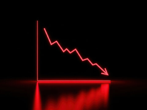 Red neon downward arrow