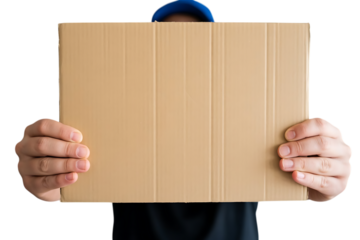 Person holding a rectangular brown cardboard sheet