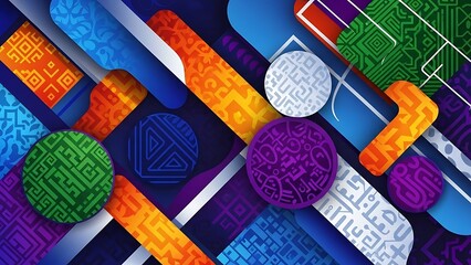 Vibrant abstract art composition with geometric shapes and colors