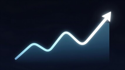 A glowing growth chart in a neon linear style in dark blue colors, symbolizing business success and a positive financial trend.