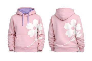 Modern hoodie mock up collection with front and back views casual streetwear fashion apparel design isolated white background,  copy space area