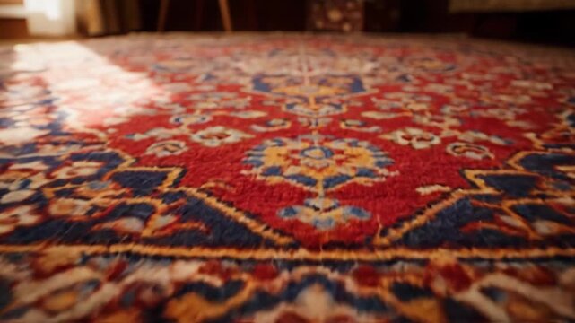 Detailed view of an ornate patterned carpet