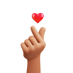 3D illustration of hand and red heart icon