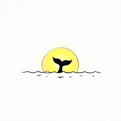 Whale tail silhouette rising against sun, grace and nature concept