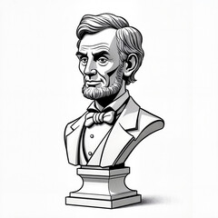 Bronze Lincoln bust illustration on white background, historical icon