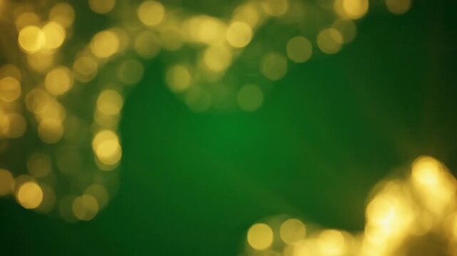 Abstract green and gold background with bokeh effect and light rays ideal for creative designs