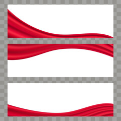 Set of red wavy borders on white background. Elegant curves, waves for web header, advertisement, and social media cover. Editable vector illustration.