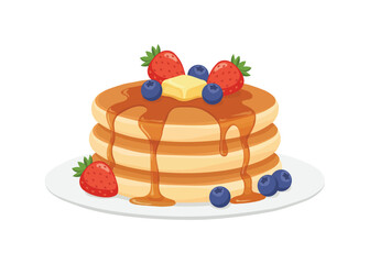 Pancakes with Fresh Berries Flat Vector