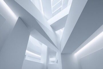 Bright abstract architecture showcasing clean lines and geometric forms in a modern interior space during daylight hours