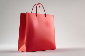 Vibrant red shopping bag on a neutral background ready for a shopping trip or gift giving occasion