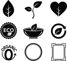 Eco friendly symbols and organic logos with leaves