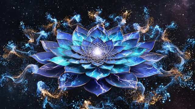 Abstract floral design with a celestial theme featuring vibrant blue and gold colors perfect for artistic projects