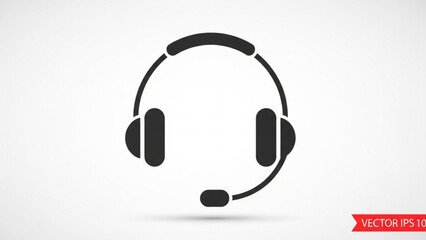 Black Headset Icon with Microphone Isolated on White Vector