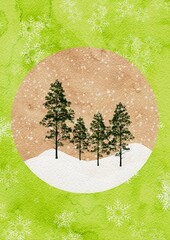 trees in the park during winter with green background