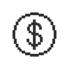 pixel art dollar icon, cash simple symbol, money retro style
