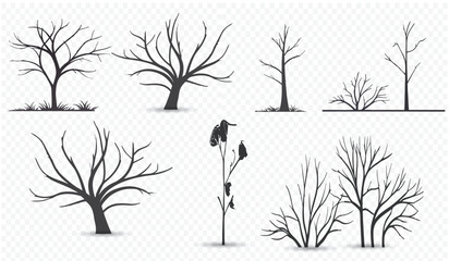 Naklejka premium set of trees in lines in minimalist CAD