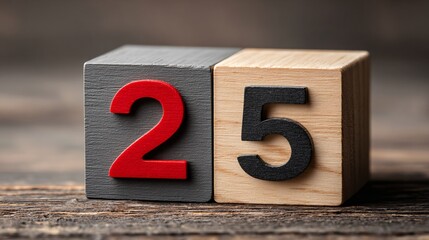 Clean wooden block calendar displaying December 25, matte grey surface