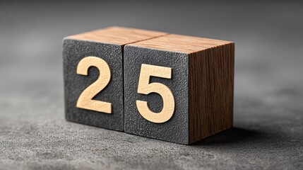 Clean wooden block calendar displaying December 25, matte grey surface