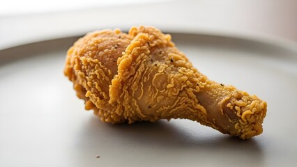 Crispy Golden Brown Fried Chicken Drumstick on a Minimalist Plate for Fast Food and Culinary Marketing