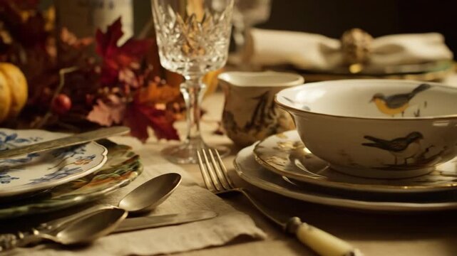 Elegant autumn table setting with vintage tablee