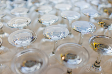 Clean empty glasses for drinks inverted after washing