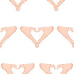 pattern with heart sign icons formed from folded human palms, for mobile applications, web design, social media interfaces
