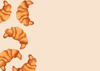 poster with baked croissants with soft volume and smooth shapes, for menus and various food designs	