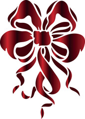 icon of a red bow folded into a flower shape from thin ribbons, for holiday designs, invitations, flyers or decorative frames