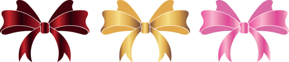 set of bows with different gradients made of wide ribbons, for holiday designs, invitations, flyers or decorative frames