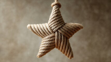 Natural rope star ornament on matte cream backdrop, clean shadows