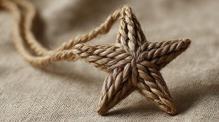 Natural rope star ornament on matte cream backdrop, clean shadows