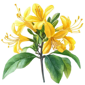 Honeysuckle Flower, vibrant painting vector in watercolor style with playful brushwork and lively colors, isolated on a white background.
