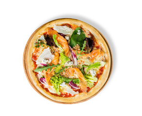 A modern and appetizing pizza menu design featuring a delicious selection of classic and gourmet pizzas. Includes popular varieties such as Margherita, Pepperoni, Cheese Lovers, Veggie Delight, and sp